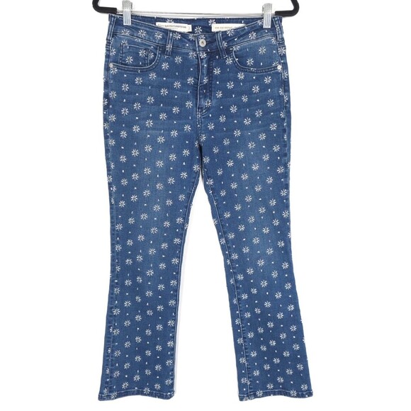 PILCRO ANTROPOLOGIE High Rise Bootcut Jeans Floral Print Blue Size 28 - Picture 3 of 14